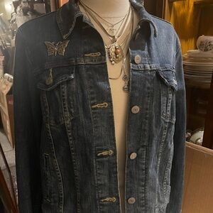 Levi's Dark Blue Jean Jacket with Butterfly Pin
